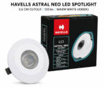Havells Astral Neo LED Spotlight – Premium 3.5 cm Cutout Downlight (120 lm, Warm White 4000K) (2)