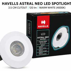 Havells Astral Neo LED Spotlight – Premium 3.5 cm Cutout Downlight (120 lm, Warm White 4000K) (2)
