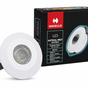 Havells Astral Neo LED Spotlight – Premium 3.5 cm Cutout Downlight (120 lm, Warm White 4000K)